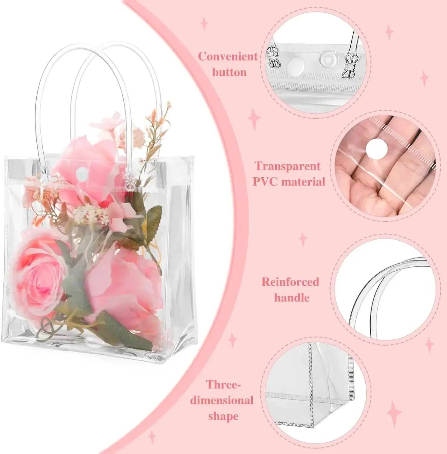 Lot Transparent Soft PVC Gift Tote Packaging Bags with Hand Loop Clear