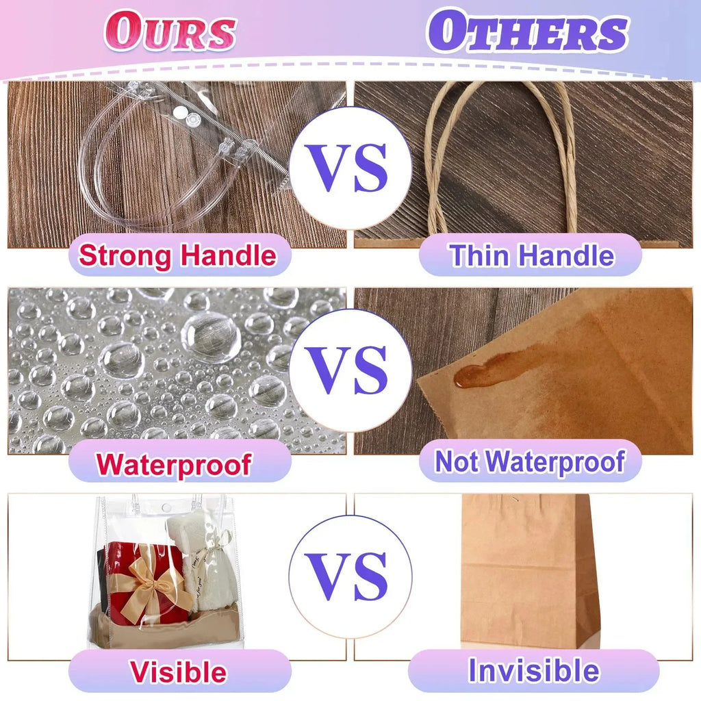 Lot Transparent Soft PVC Gift Tote Packaging Bags with Hand Loop Clear
