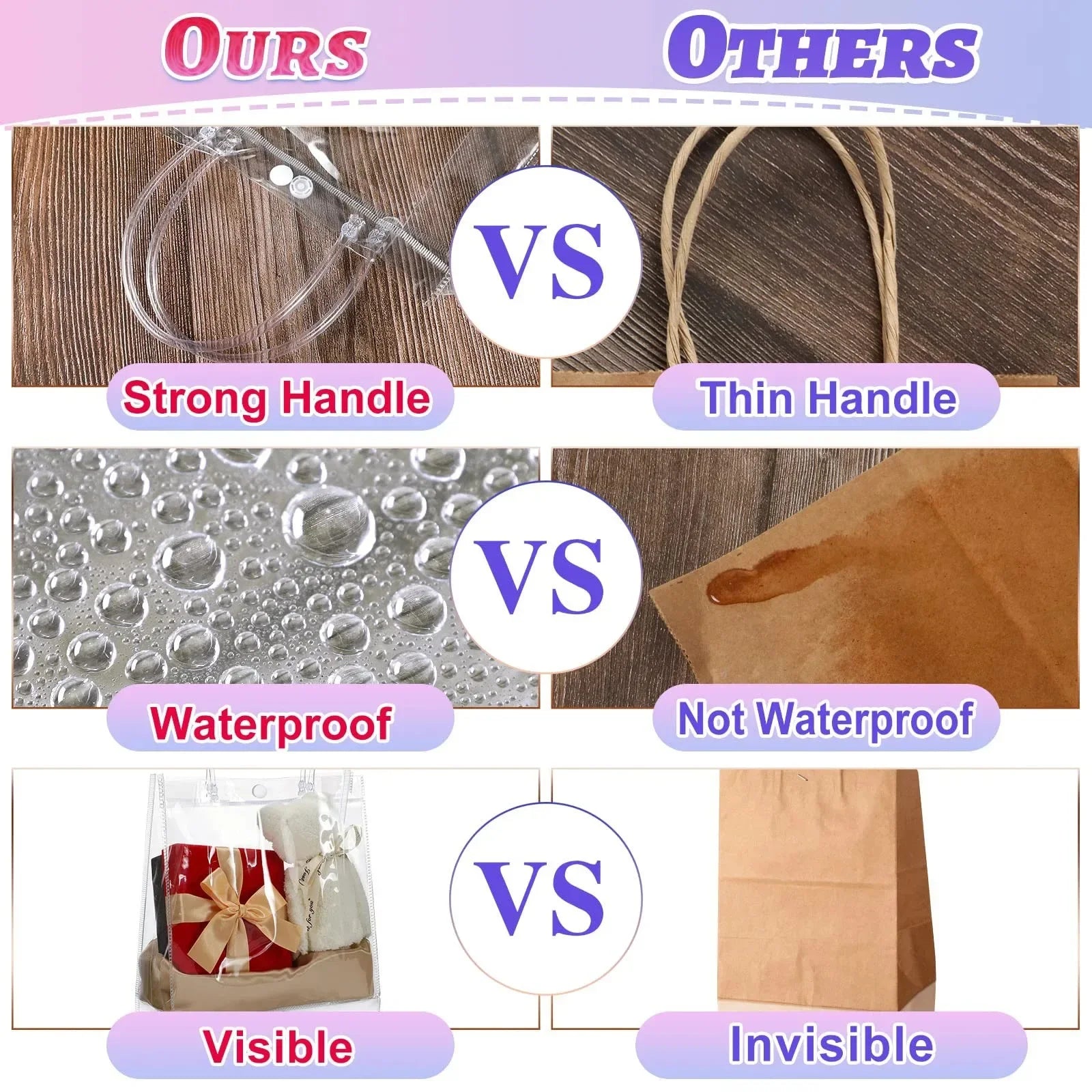 Lot Transparent Soft PVC Gift Tote Packaging Bags with Hand Loop Clear