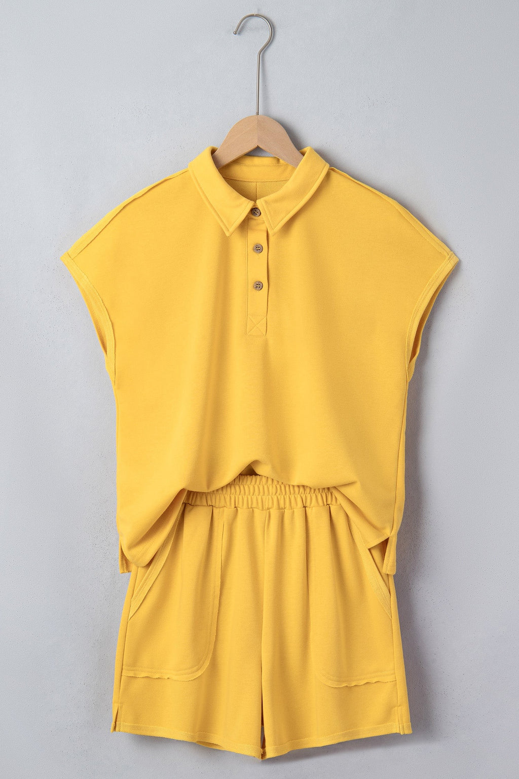 Solid Polo Tee & Elastic Waist Short Set
