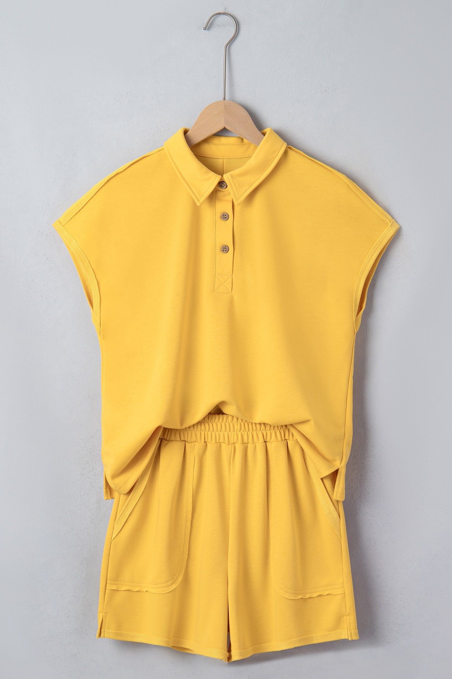 Solid Polo Tee & Elastic Waist Short Set