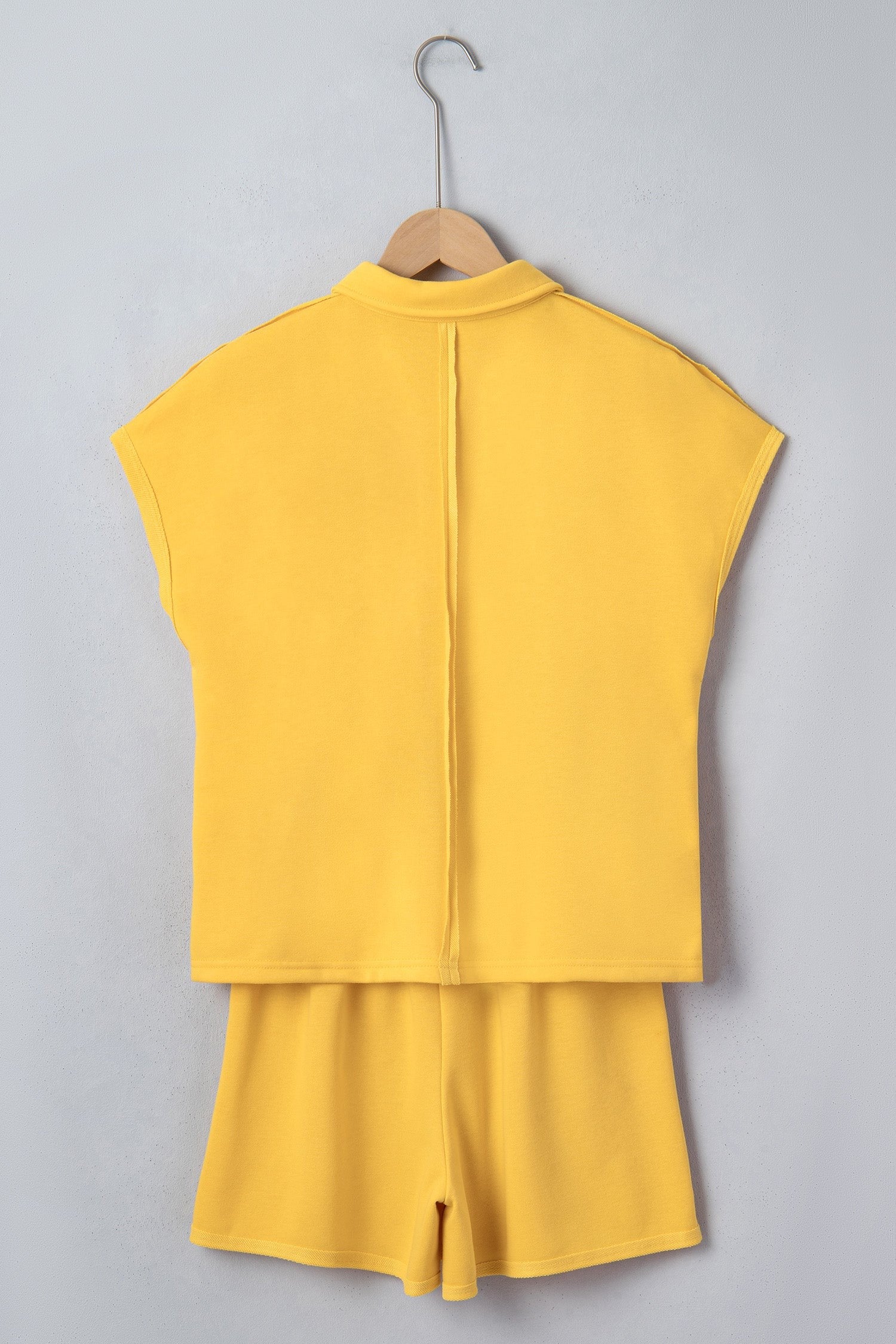 Solid Polo Tee & Elastic Waist Short Set