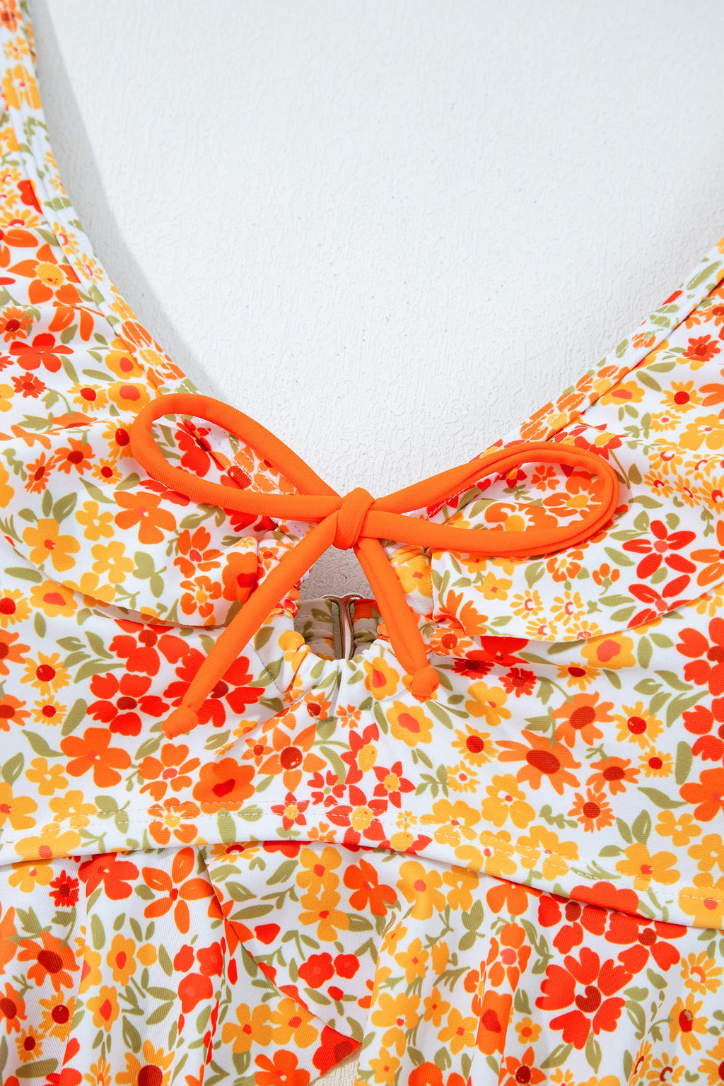 Floral Ruffle Trim Keyhole One-Piece Swimsuit
